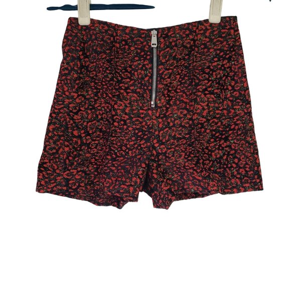 Zara Basic Womens Red High Waist Shorts Size XS Dark Romantic Edgy Chic Floral - Picture 1 of 8